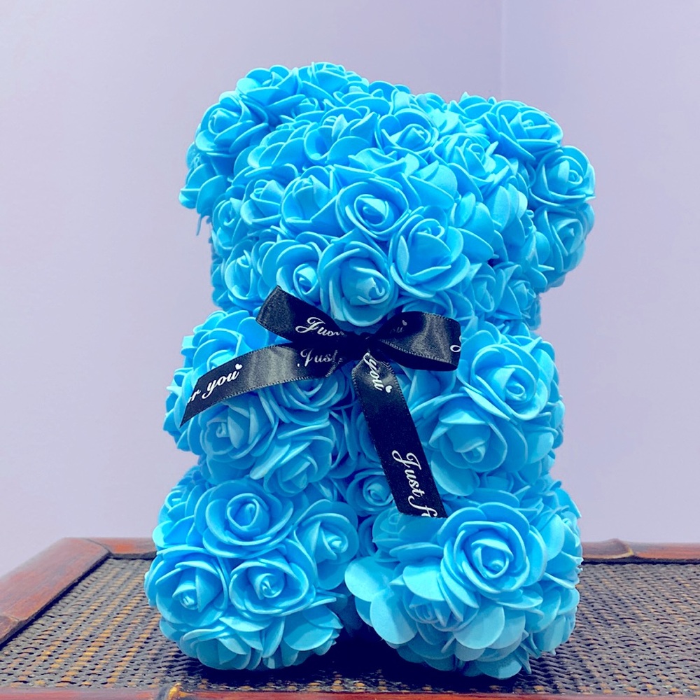 Flower Rose Blue Teddy Bear Cute Gift !